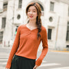 INMAN 2019 Autumn Winter Korean Style Solid Color V Neck Striped Tee Shirt Femme Fashion Women Ladies Long Sleeve Plain T Shirt