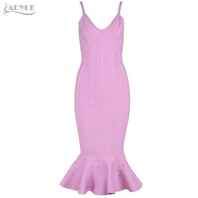 Adyce Women Summer Pink Bandage Dress 2019 Spaghetti Strap Mermaid V-Neck Midi Clubwears Celebrity Evening Party Dress Vestidos