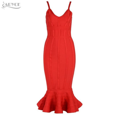 Adyce Women Summer Pink Bandage Dress 2019 Spaghetti Strap Mermaid V-Neck Midi Clubwears Celebrity Evening Party Dress Vestidos