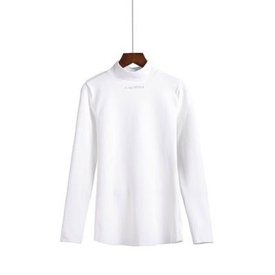 fashion Letter embroidery Turtleneck Basic T Shirt Women Long Sleeve Tee Shirt Harajuku Casual Solid Tees For Female Autumn Tops