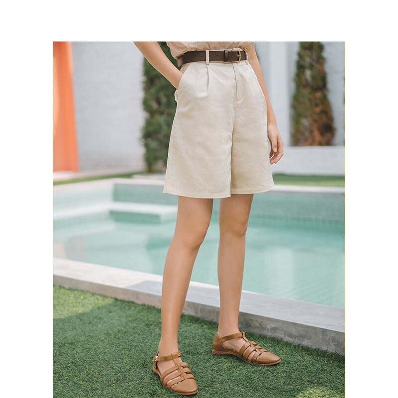 INMAN 2019 Summer New Arrival Solid Linen Cotton Medium Waist Minimalism All Matched Literary Casual Women Short Pants