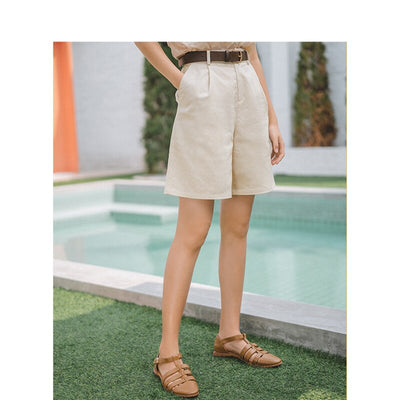 INMAN 2019 Summer New Arrival Solid Linen Cotton Medium Waist Minimalism All Matched Literary Casual Women Short Pants