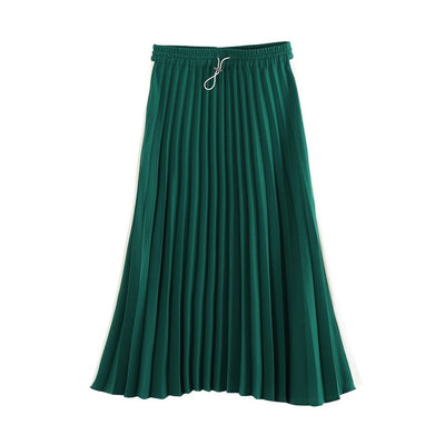 INMAN Autumn High Waist Slim Literary Retro Casual All-match Women A-line Pleated Long Skirt