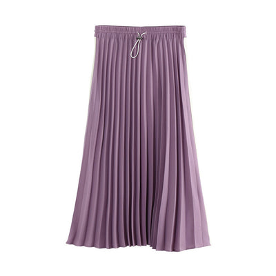 INMAN Autumn High Waist Slim Literary Retro Casual All-match Women A-line Pleated Long Skirt