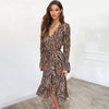 Long Dresses 2019 Women Zebra Print Beach Bohemian Maxi Dress Casual Long Sleeve V Neck Ruffles Elegant Party Dress Vestidos