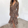 Long Dresses 2019 Women Zebra Print Beach Bohemian Maxi Dress Casual Long Sleeve V Neck Ruffles Elegant Party Dress Vestidos