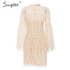 Simplee Sexy lace embroidery women dress Elegant flare sleeve female party dress Ruffled ladies autumn office dress vestidos