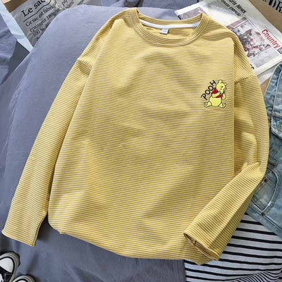 Harajuku Vintage t shirt Ulzzang Girlfriends kawaii rainbow stripe t-Shirts autumn Women Casual Loose long Sleeve pink Top Femme