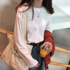 Harajuku Vintage t shirt Ulzzang Girlfriends kawaii rainbow stripe t-Shirts autumn Women Casual Loose long Sleeve pink Top Femme