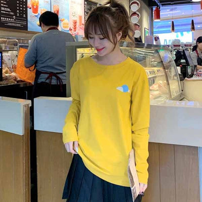 Harajuku Vintage t shirt Ulzzang Girlfriends kawaii rainbow stripe t-Shirts autumn Women Casual Loose long Sleeve pink Top Femme