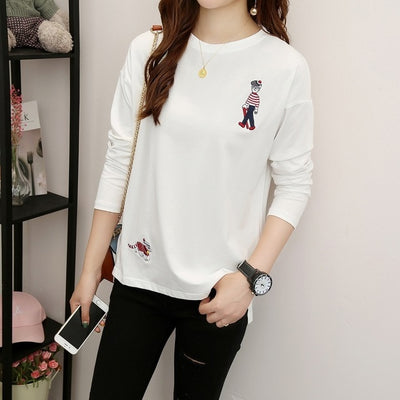 Harajuku Vintage t shirt Ulzzang Girlfriends kawaii rainbow stripe t-Shirts autumn Women Casual Loose long Sleeve pink Top Femme