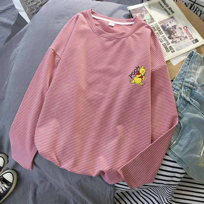 Harajuku Vintage t shirt Ulzzang Girlfriends kawaii rainbow stripe t-Shirts autumn Women Casual Loose long Sleeve pink Top Femme