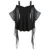 Tshirt Women Halloween Gothic Criss Cross Lace Insert Butterfly Sleeve T-shirt Tops Poleras Camiseta Top Women Harajuku T Shirt