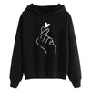 Fashion Women Hoodie Sweatshirts Heart Finger Pattern Drawstring Long Sleeve Ribbed Cuffs Casual Thin Pullover Lady Hooded Tops