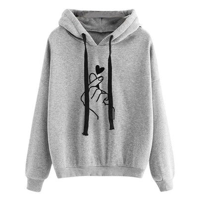 Fashion Women Hoodie Sweatshirts Heart Finger Pattern Drawstring Long Sleeve Ribbed Cuffs Casual Thin Pullover Lady Hooded Tops