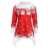 Women Christmas Snowflake Print Cowl Neck Asymmetric Santa Claus Xmas Tunic Tops womens Christmas T Shirt camiseta mujer