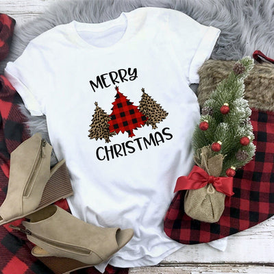 Plaid Merry Christmas T Shirt Women Fashion Graphic Cute Tee Kawaii TShirt Hipster Camiseta Mujer