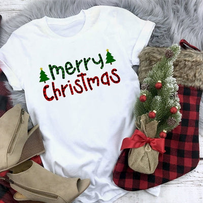 Plaid Merry Christmas T Shirt Women Fashion Graphic Cute Tee Kawaii TShirt Hipster Camiseta Mujer