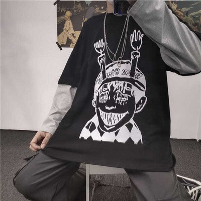 NiceMix Harajuku T-shirt Women Fake 2 Pieces Print Japanese Fujiang Horror Comics Long Sleeve Shirt Women Vetement Femme 2019