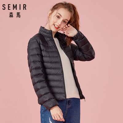 SEMIR 2019 Down Winter Jacket Women Cotton Short Jackets New Down Padded Hooded Warm Autumn Slim Coat Female Casual Tops