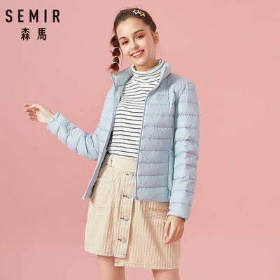 SEMIR 2019 Down Winter Jacket Women Cotton Short Jackets New Down Padded Hooded Warm Autumn Slim Coat Female Casual Tops