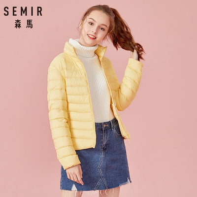 SEMIR 2019 Down Winter Jacket Women Cotton Short Jackets New Down Padded Hooded Warm Autumn Slim Coat Female Casual Tops