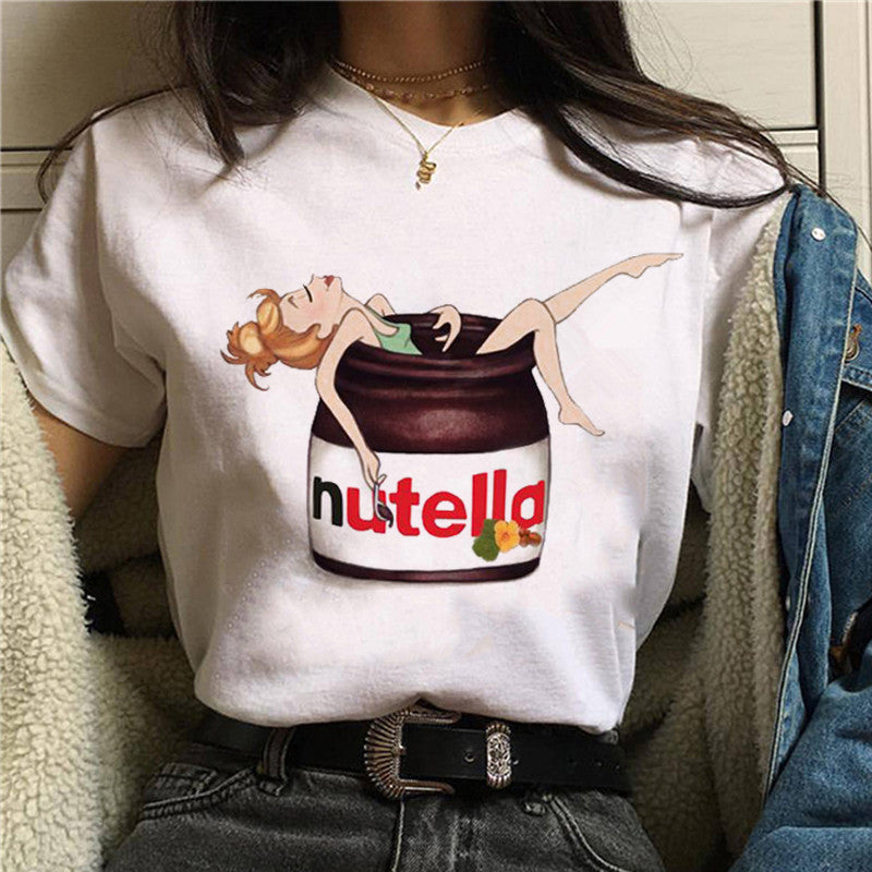 Nutella Kawaii Print T Shirt Women 90s Harajuku Ullzang Fashion T-shirt Graphic Cute Cartoon Tshirt Korean Style Top Tees Female