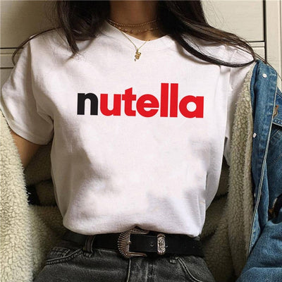 Nutella Kawaii Print T Shirt Women 90s Harajuku Ullzang Fashion T-shirt Graphic Cute Cartoon Tshirt Korean Style Top Tees Female