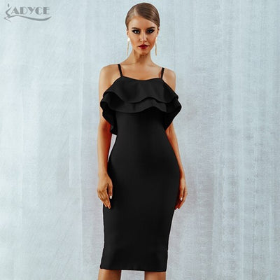 Adyce Women Bodycon Summer Red Bandage Dress 2019 Spaghetti Strap Strapless Ruffles Midi Celebrity Evening Party Dress Vestidos