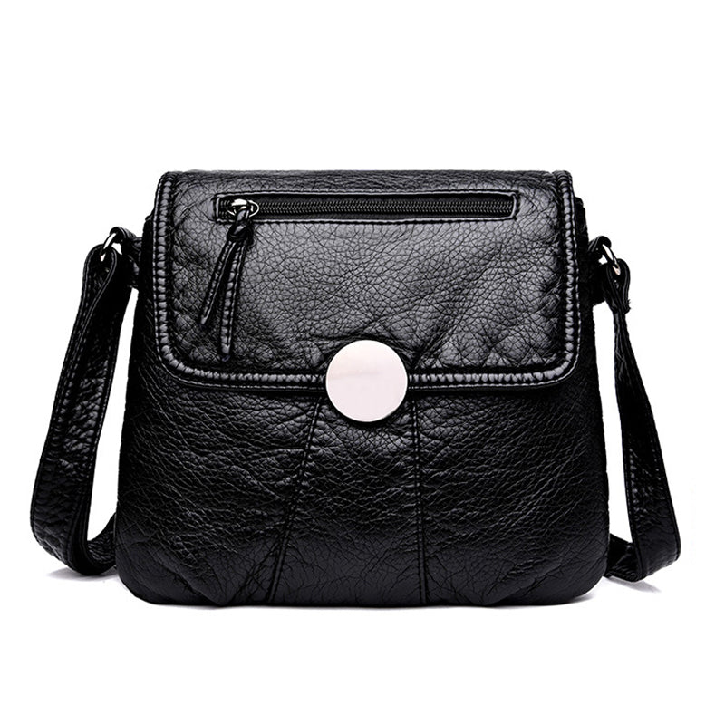 CmetNi Black Small Women Messenger Bag Soft Washed PU Leather Crossbody Bag Female Handbag Purses Chain