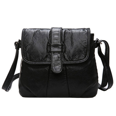 CmetNi Black Small Women Messenger Bag Soft Washed PU Leather Crossbody Bag Female Handbag Purses Chain