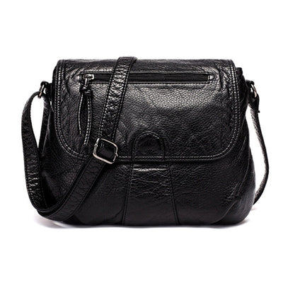 CmetNi Black Small Women Messenger Bag Soft Washed PU Leather Crossbody Bag Female Handbag Purses Chain