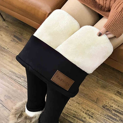 Black warm pants winter skinny thick velvet wool fleece girls leggings women Trousers Lambskin Cashmere Pants For Women leggings