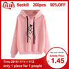 Fashion Women Hoodie Sweatshirts Heart Finger Pattern Drawstring Long Sleeve Ribbed Cuffs Casual Thin Pullover Lady Hooded Tops