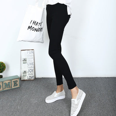 2016 Women Black Color Woven Cloth Leggings Fashion Elastic High Waist Pants Slim Pencil Fitness Leggings D132