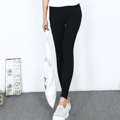 2016 Women Black Color Woven Cloth Leggings Fashion Elastic High Waist Pants Slim Pencil Fitness Leggings D132