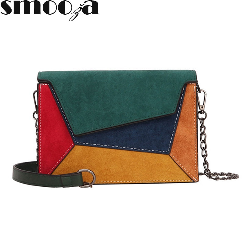 SMOOZA Fashion Quality Leather Patchwork Women Messenger Bag Female Chain Strap Shoulder Bag Small Criss-Cross Ladies' Flap Bag