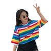 New T Shirt Women Rainbow Striped Tops Harajuku Tshirt 2018 Summer Short Sleeve Korean Punk T-shirt camiseta feminina T8