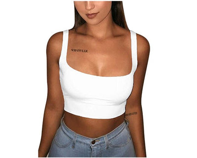 2019 Sexy Women Solid Strappy Tanks Vest Crop Top Summer Sleeveless Slash Neck Tanks Beach Women Sports Tank Tops