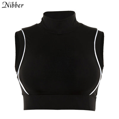 Nibber summer Reflective black sleeveless crop top women tshirt 2019fashion Casual Active Wear ladies Street sports leisure tees